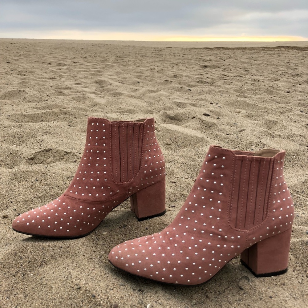 🔥Chelsea Chunky Bling MAUVE STUDDED BOOTIE Suede